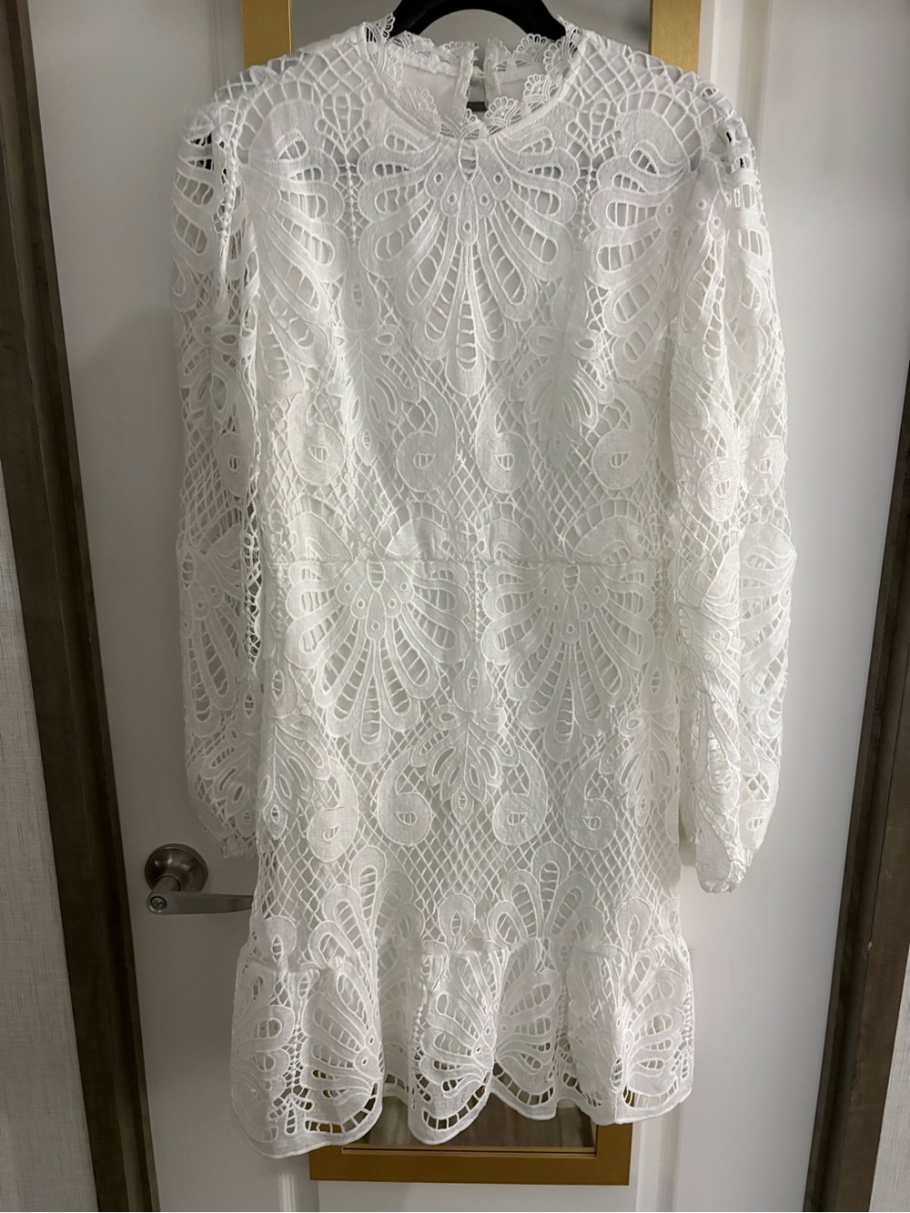 JJs House White Lace Long-Sleeve Mini Dress